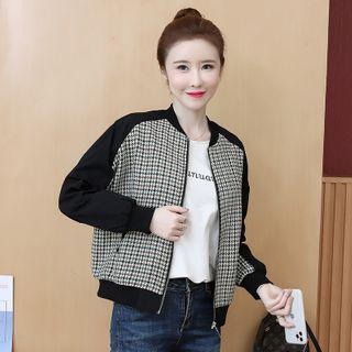 Lettering Houndstooth Panel Bomber Jacket