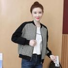 Lettering Houndstooth Panel Bomber Jacket