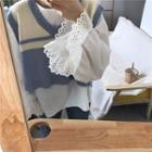 Pattern Knit Vest / Eyelet Lace Trim Blouse