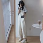 Elbow-sleeve T-shirt / Wide Leg Jumper Pants