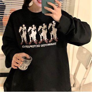 Couple Matching Printed Sweatshirt Black - One Size