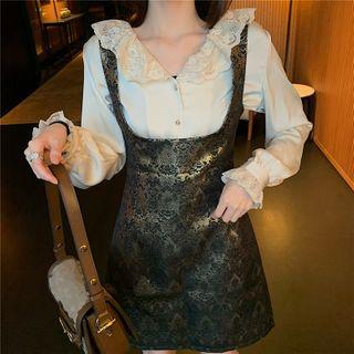 Long-sleeve Shirt / Jacquard Mini A-line Pinafore Dress