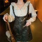 Long-sleeve Shirt / Jacquard Mini A-line Pinafore Dress