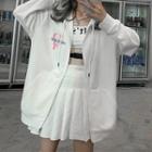 Lettering Heart Print Zip-up Hoodie