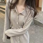 Polo Long-sleeve Plain Lace-up Knit Dress