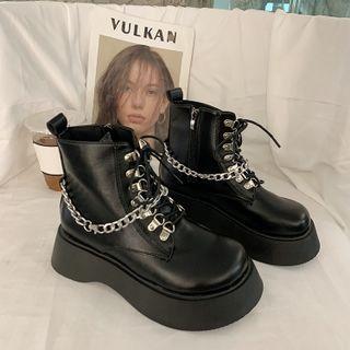 Chain Detail Platform Lace Up Short Boots