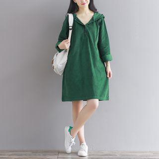 Hooded Corduroy Long Sleeve Dress