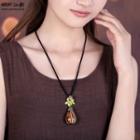 Retro Flower Pendant Necklace Green & Brown - One Size