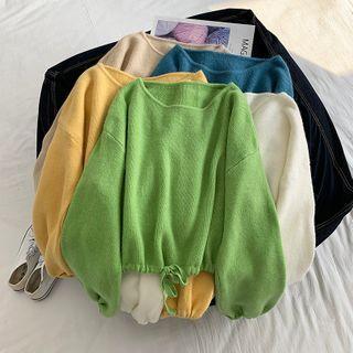 Plain Drawstring-hem Cropped Sweater
