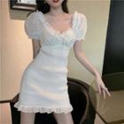 Square-neck Lantern-sleeve Dress White - One Size