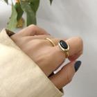 925 Sterling Silver Agate Open Ring K558 - Black Bead - Gold - One Size
