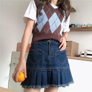 Accordion Pleat Denim Skirt