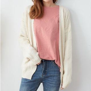 Open Front Plain Cardigan Almond - One Size