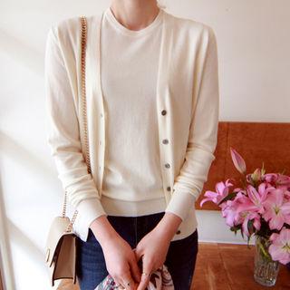 Set: Round-neck Cardigan + Sleeveless Knit Top