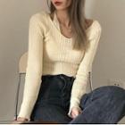Mock Two-piece Knit Top Almond - One Size