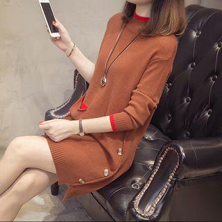 Contrast Trim Long-sleeve Mini Sweater Dress