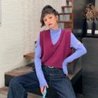 Knit Vest / Long-sleeve Cutout T-shirt