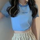 Letter Embroidered Cropped T-shirt / Mini A-line Skirt