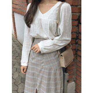 V-neck Shirred Cotton Top