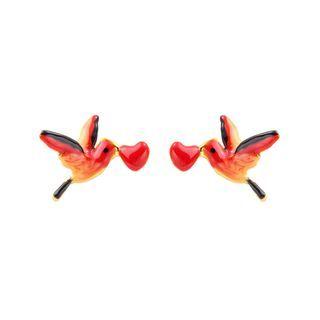 Fashion Romantic Plated Gold Enamel Bird-shaped Stud Earrings Golden - One Size