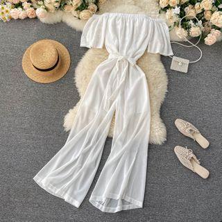 Lace Panel High-waist Wide-leg Jumpsuit