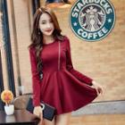 Zip Detail Long-sleeve A-line Dress