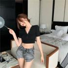 V-neck Button Cropped Top