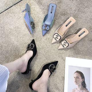 Buckle Pointy-toe High-heel Mules