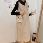Mock Neck Long Sleeve Top / Woolen Pinafore Dress / Crossbody Bag
