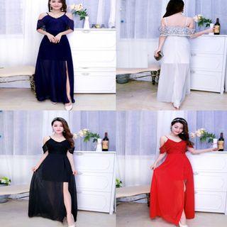 Short-sleeve Off Shoulder Maxi Party Dress