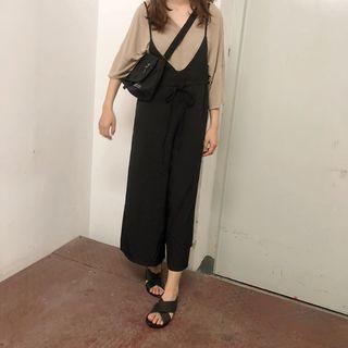 Plain 3/4 Sleeve T-shirt / Plain Spaghetti Strap Pinafore Jumpsuit