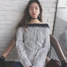 Pinstripe Off-shoulder Long-sleeve Blouse