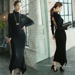 Cutout Hanky-hem Knit Midi Dress