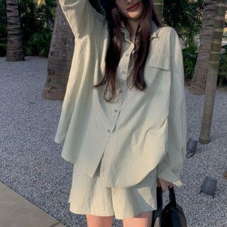 Striped Shirt / Loose Fit Shorts