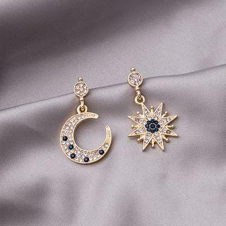 Moon & Star Rhinestone Dangle Earring E2922 - As Shown In Figure - One Size