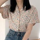 Short-sleeve Floral Print Shirt Blue & Red Floral - Almond - One Size