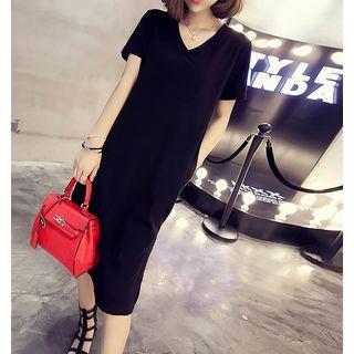 Short-sleeve V-neck Midi Dress