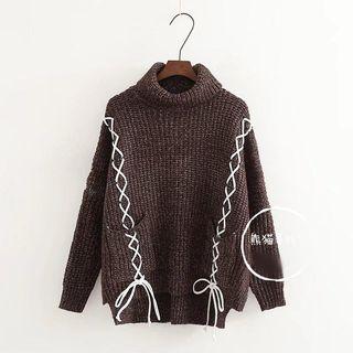 Turtleneck Lace-up Detail Sweater