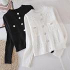 Round-neck Cutout Long-sleeve Knit Jacket