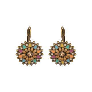 Flower Drop Earring Hqef-0038 - Yellow & Tangerine & Blue - One Size