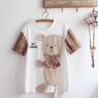 Bear Applique Short-sleeve T-shirt As Shown In Figure - One Size
