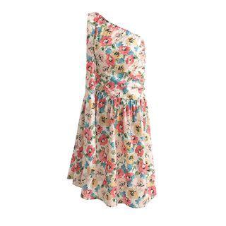 Sleeveless Floral Print One-shoulder Midi Dress