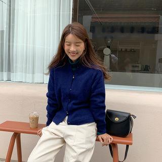 Crewneck Wool Blend Knit Cardigan