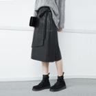 Faux-leather Asymmetric Midi Skirt