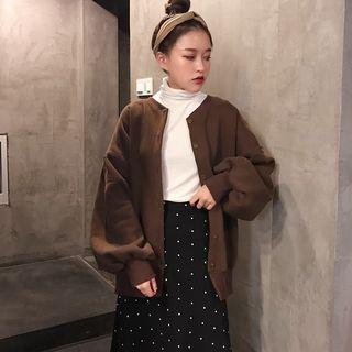 Puff Sleeve Plain Cardigan Coffee - One Size