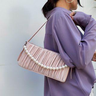 Faux Pearl Crinkle Shoulder Bag