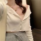Plain Square-neck Knit Sleeveless Top / Plain V-neck Single-breasted Long-sleeve Cardigan / Plain High-waist Slim-fit Pants