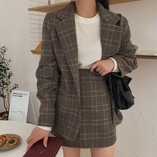 Plaid Set: Single-breasted Jacket + Miniskirt