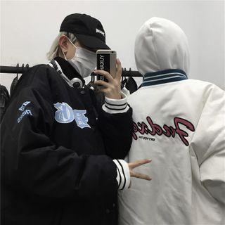 Letter Print Hooded Baseball Jacket