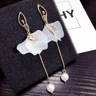 Faux Pearl Dancer Dangle Earring 1 Pair - White & Gold - One Size